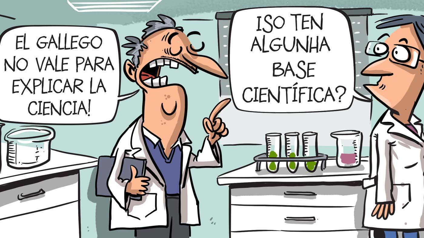 Unha viñeta de O Bichero que fala sobre a lingua galega e a ciencia